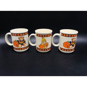 3 Enesco 1985 Lucy And Me Fall Halloween Teddy Bear Coffee Mugs Cups - Lucy Rigg